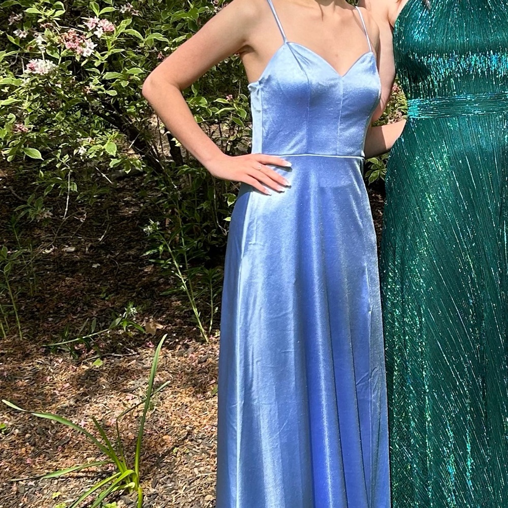 Elegant Blue Satin Prom Dress